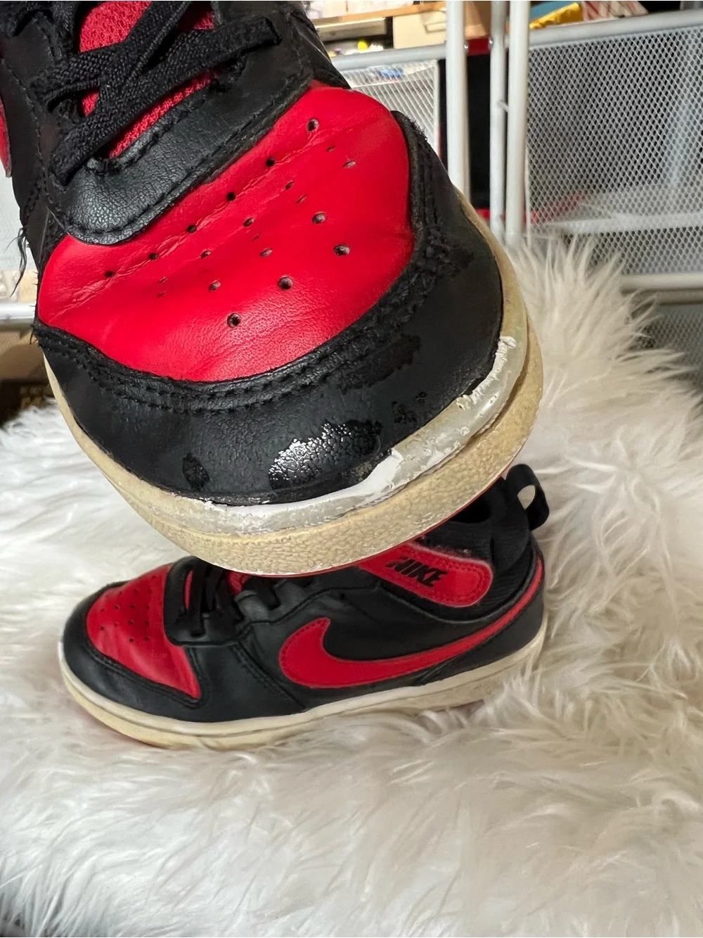 Nike Kids Black and Red Mid-Top Sneakers
